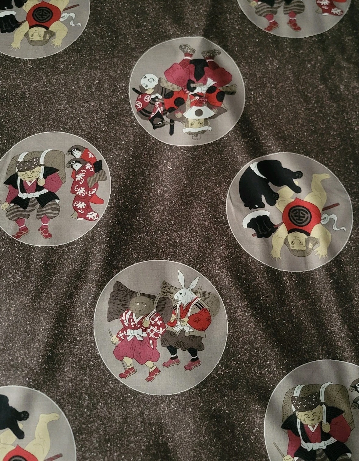 Japanese Fairy Tale Large Roundels on Mushroom Speckled Cotton Lawn