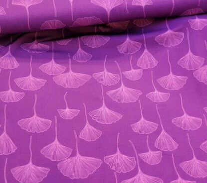 Pink Gingko Leaves on Purple OEKO-TEX Cotton Jersey Knit - Europe! Also in Teal! - Image 3