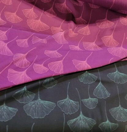 Pink Gingko Leaves on Purple OEKO-TEX Cotton Jersey Knit - Europe! Also in Teal! - Image 5