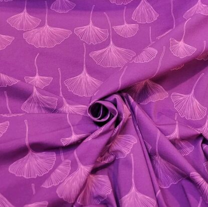 Pink Gingko Leaves on Purple OEKO-TEX Cotton Jersey Knit - Europe! Also in Teal!