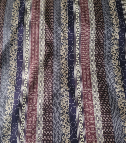 Purple Bands of Traditional Japanese Patterns Run Down Length of Cotton Dobby - Image 3