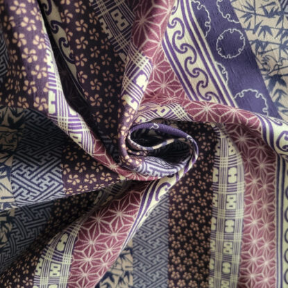 Purple Bands of Traditional Japanese Patterns Run Down Length of Cotton Dobby - Image 4