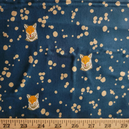 Small Fox Faces on Dark Teal w  Beige Spatters - Echino Japanese Cotton Lawn