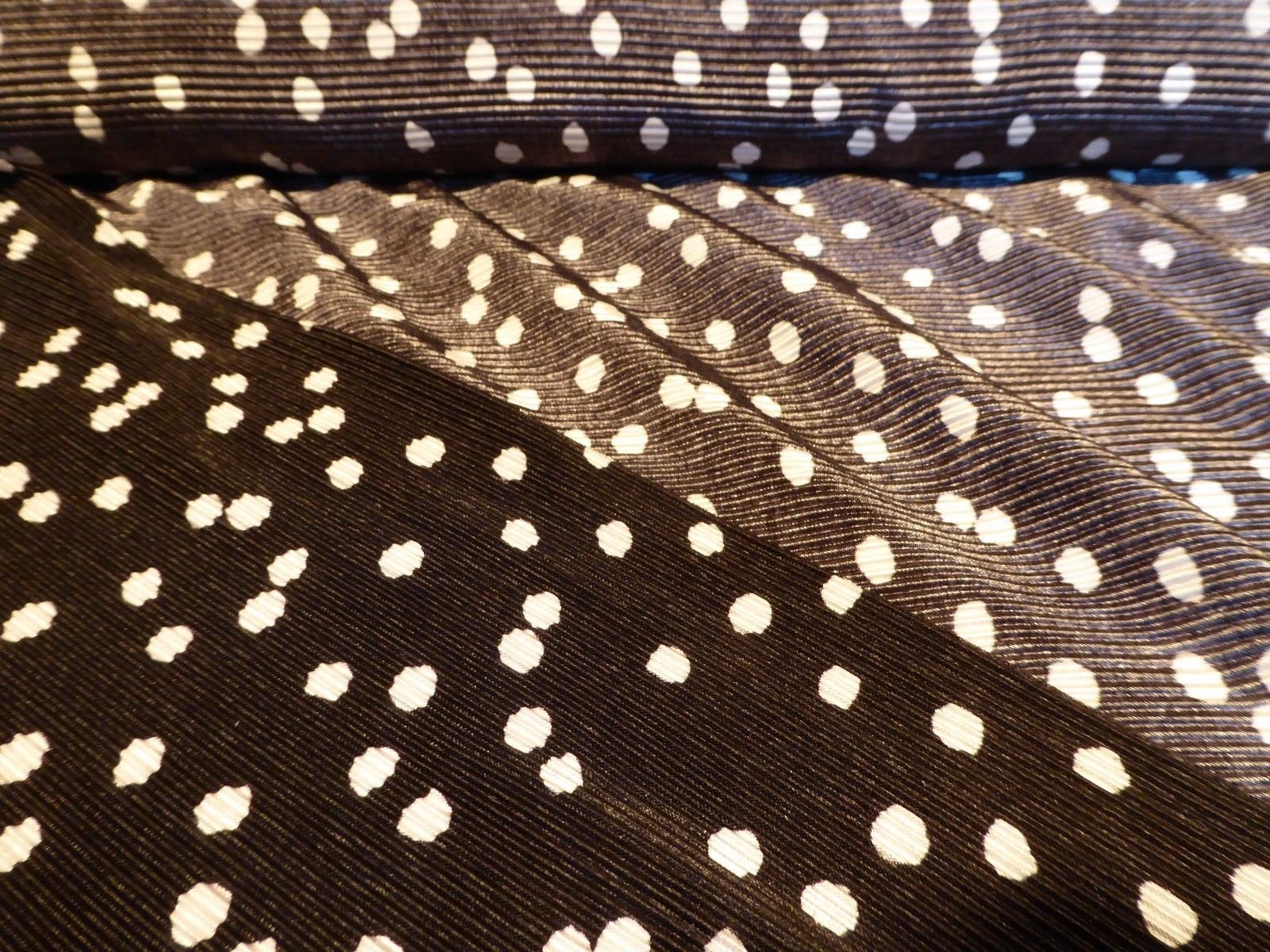 Black Satin Plisse with Scattered White Dots - Micropleated, Flattering ...