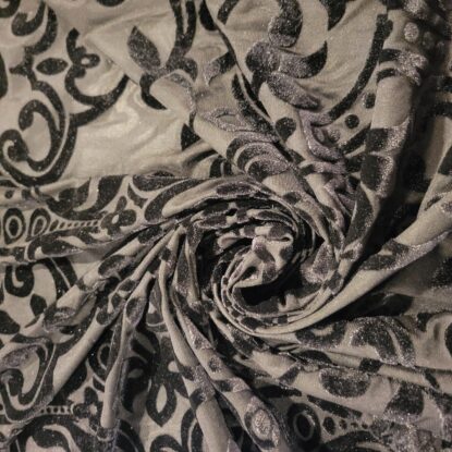 Black on Black Velveteen Devore Burnout w/ Rococo Pattern - Image 3