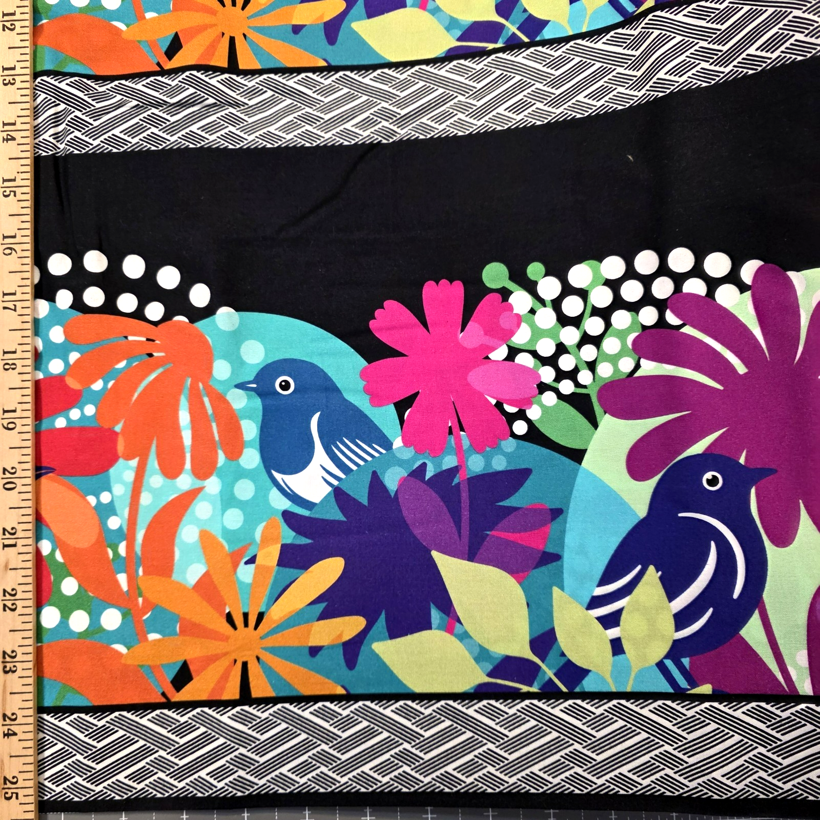 Colorful Papercut Birds/Flowers on Black Running Stripe Border by Jason Yenter - Image 3