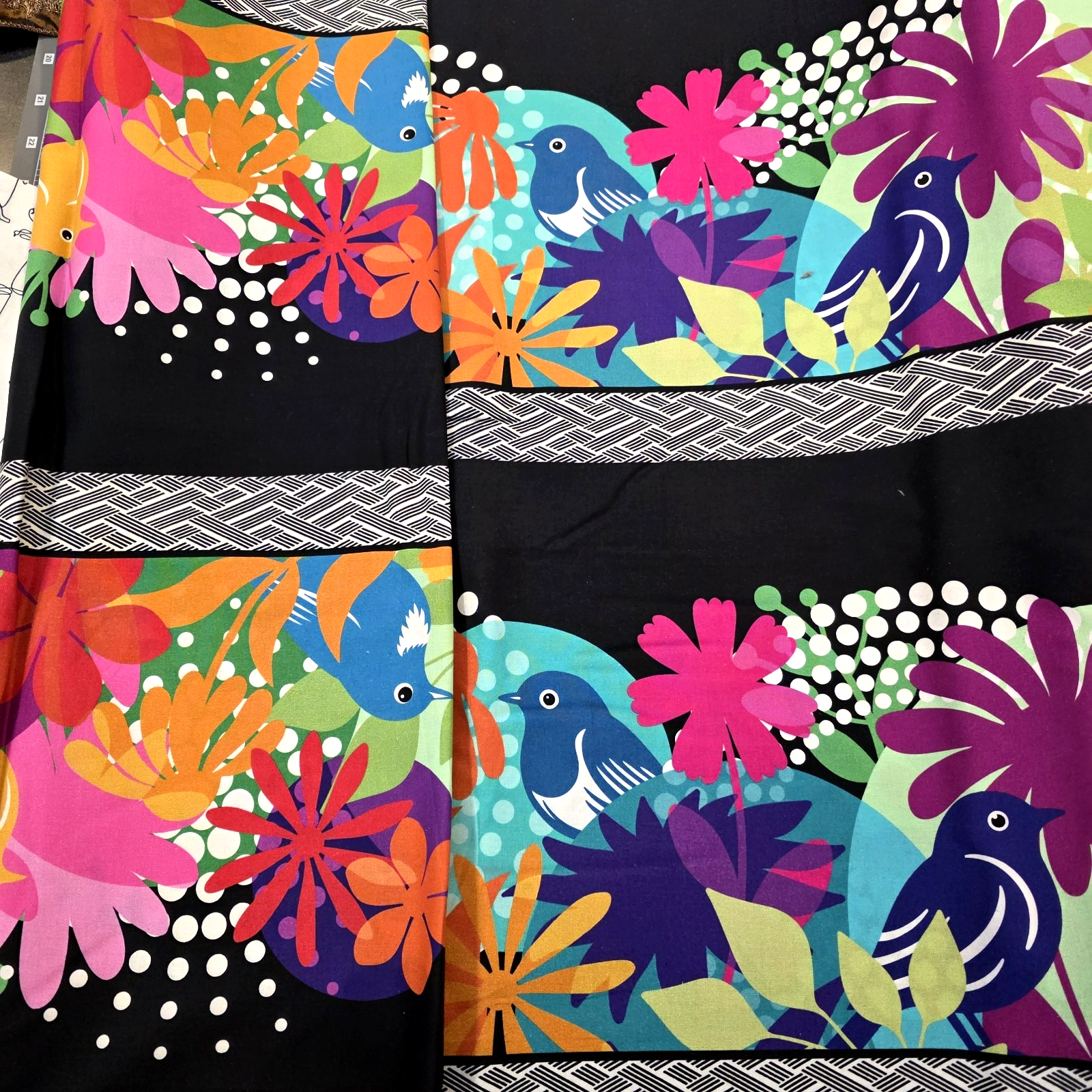 Colorful Papercut Birds/Flowers on Black Running Stripe Border by Jason Yenter - Image 4