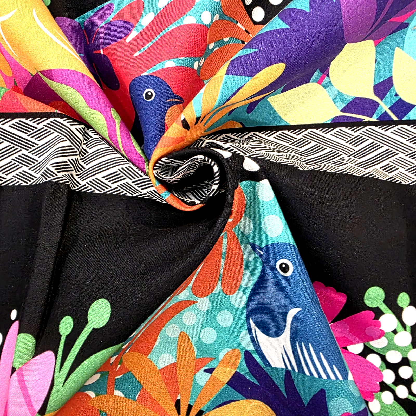 Colorful Papercut Birds/Flowers on Black Running Stripe Border by Jason Yenter - Image 5