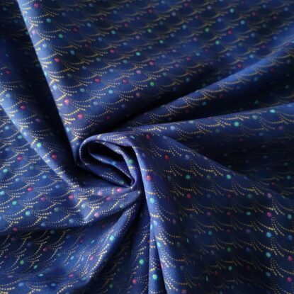 "Cosmos" Blue Cotton Shirting w/ Metallic Gold Meteor Lines & Jeweled Dots - Image 3