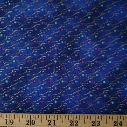 "Cosmos" Blue Cotton Shirting w/ Metallic Gold Meteor Lines & Jeweled Dots - Image 4