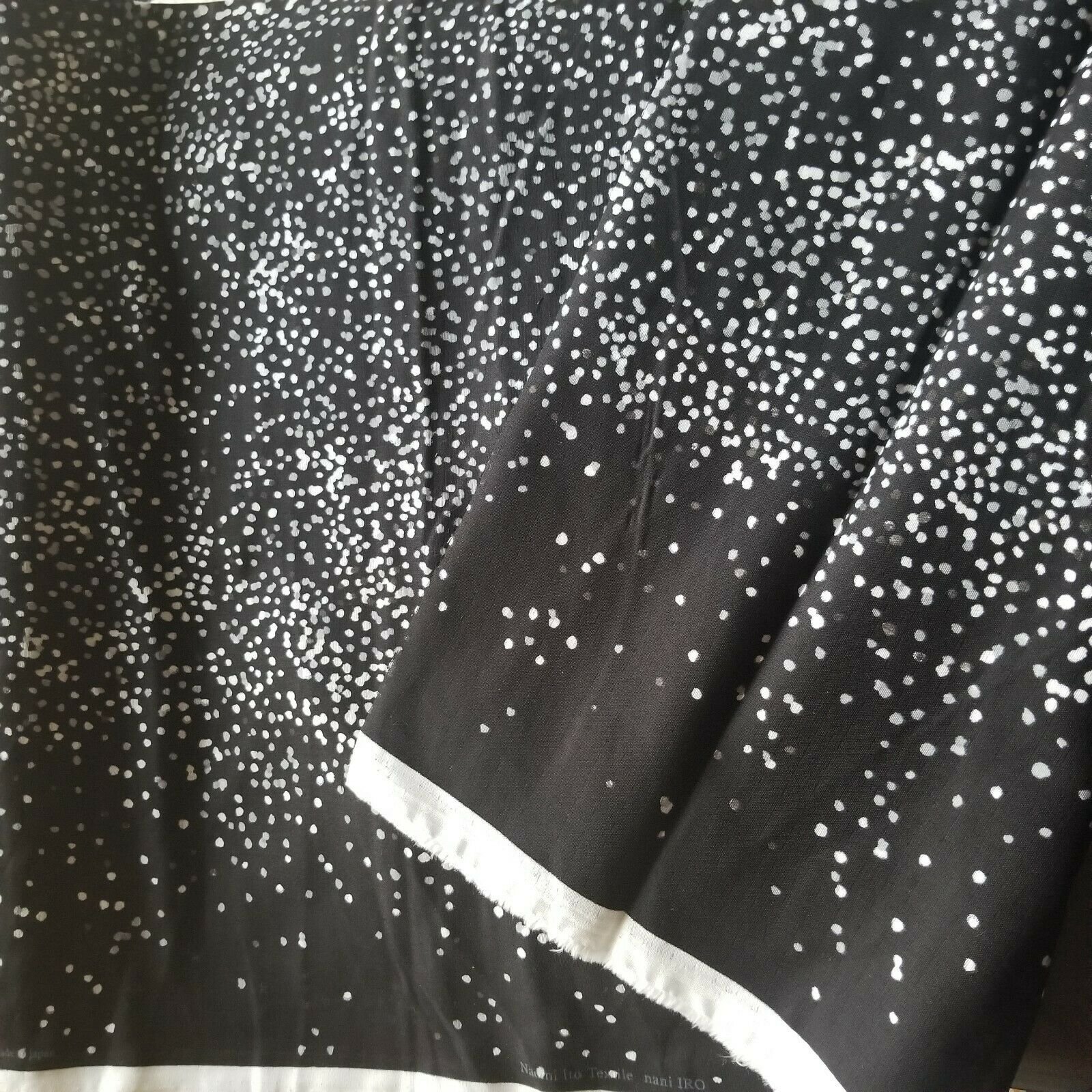 Deep Black Double-Gauze from Japan with Gray & White Dots - Double