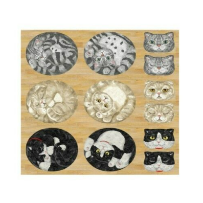 Kokka "Round Cats on Wood" Cotton Fabric Panel - from Japan - Adorable!