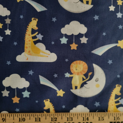 Lions & Giraffes on Starry Clouds Navy Cotton Flannel- Perfect for Babies & Kids - Image 4