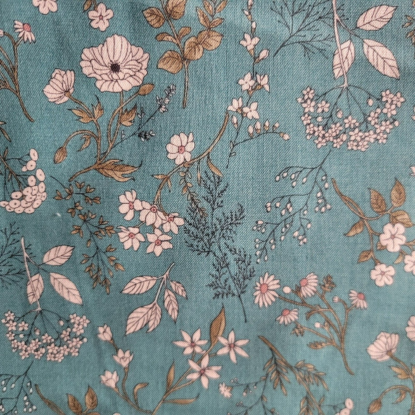 Teal Cotton Shirting from Japan, w/ White Meadow Flowers & Green Accents - Image 5