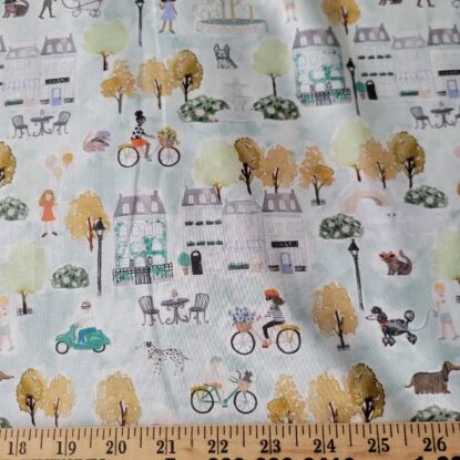 Watercolor Houses, Trees, Bikes, Walkers, Print Cotton for Quilts, Shirts, etc - Image 4