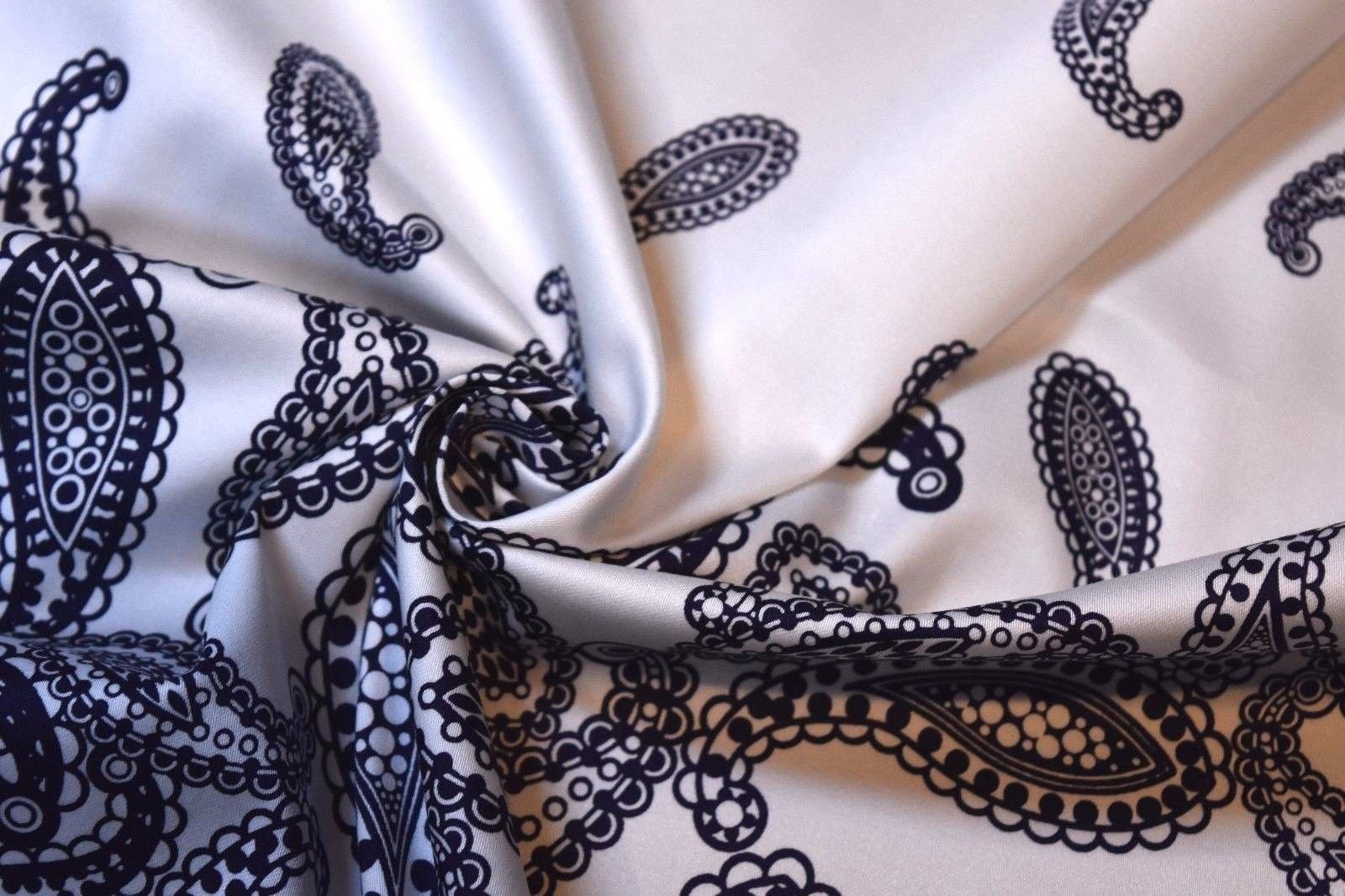 White & Black Paisley Cotton Stretch Sateen Panel - from Designer Maggy ...