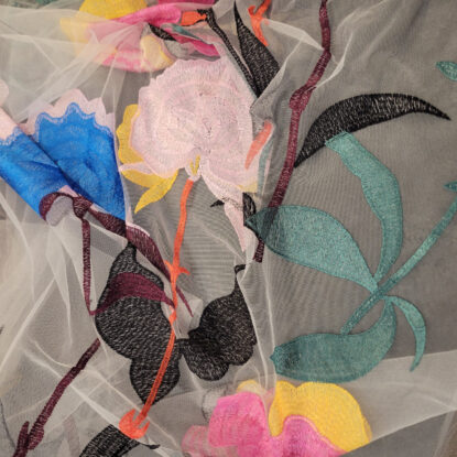 White Fine Tulle Colorful Bold Embroidered Floral - Matching Guipure! Designer!
