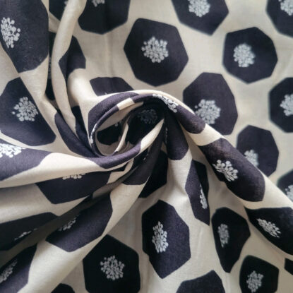 Black Flowers with White Centers on Light Beige - Echino Japanese Cotton Lawn - Image 3