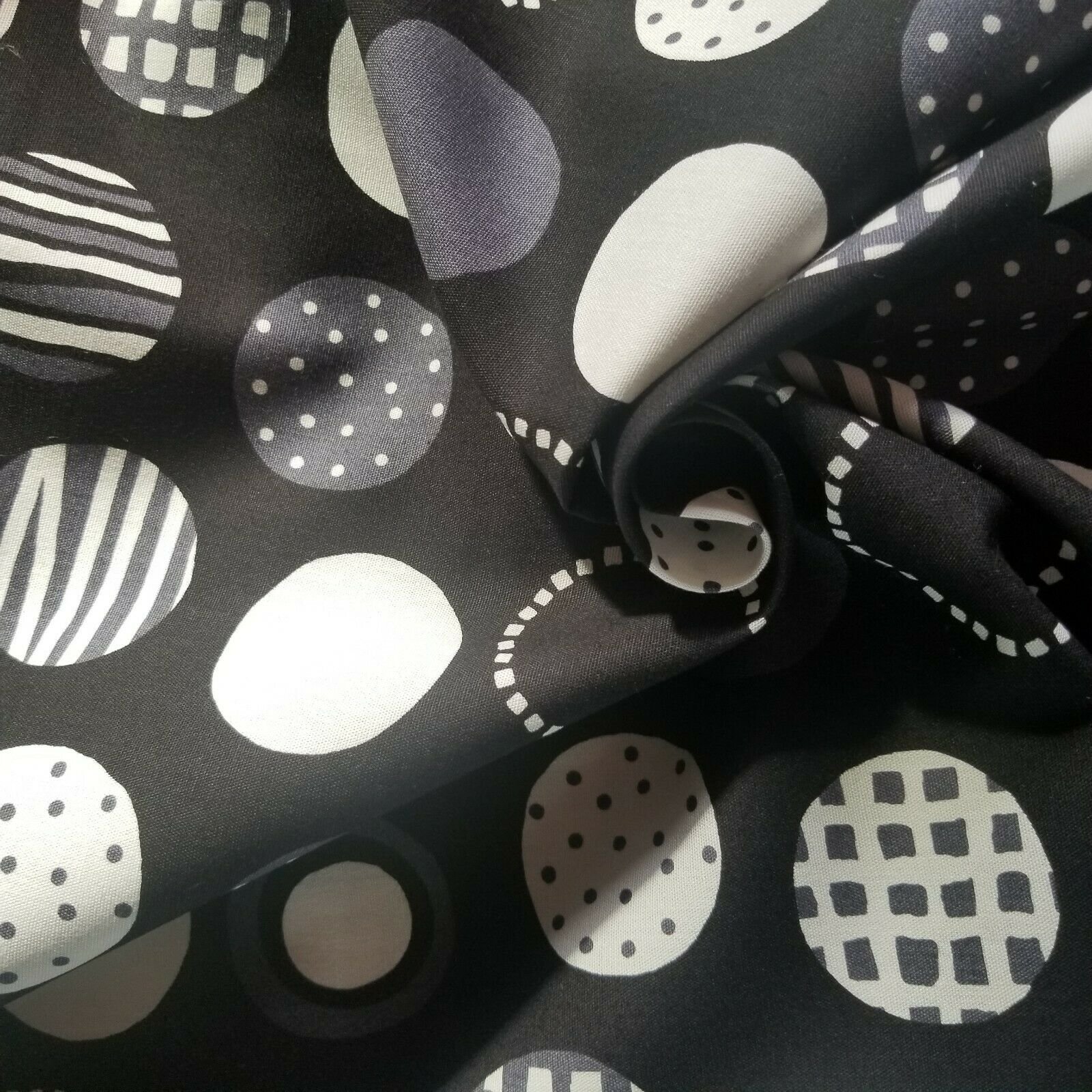Black cotton fabric by the yard ''Small White Polka Dots On Black