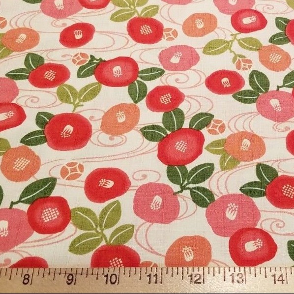 Darling Round Flowers on White Japanese Cotton Dobby in Pink & Coral - LAST ONE! - Image 4