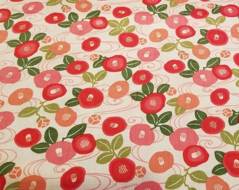 Darling Round Flowers on White Japanese Cotton Dobby in Pink & Coral - LAST ONE! - Image 5