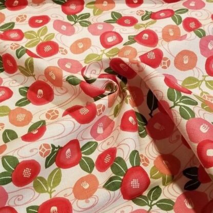 Darling Round Flowers on White Japanese Cotton Dobby in Pink & Coral - LAST ONE!