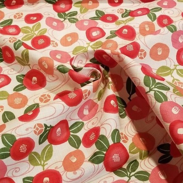 Darling Round Flowers on White Japanese Cotton Dobby in Pink & Coral - LAST ONE!