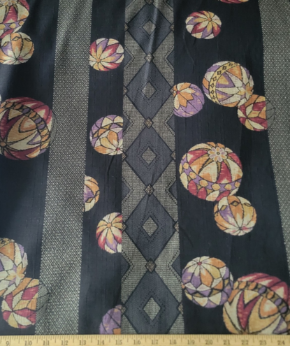 Temari Balls & Patterned Bands on Dark Navy Blue Japanese Cotton Dobby Shirting - Image 4