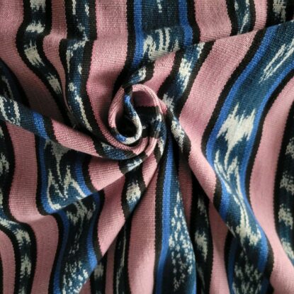 VERTICAL Mauve, Blue, Ikat Stripe Guatemalan Handwoven Cotton - Designer OFFCUT - Image 3