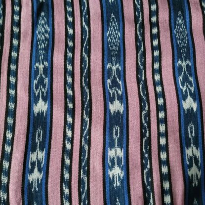 VERTICAL Mauve, Blue, Ikat Stripe Guatemalan Handwoven Cotton - Designer OFFCUT - Image 4