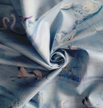 White Swans Gliding on Blue Lake w/ Silver on Cotton by Kaufman - Quilts/Shirts - Image 3