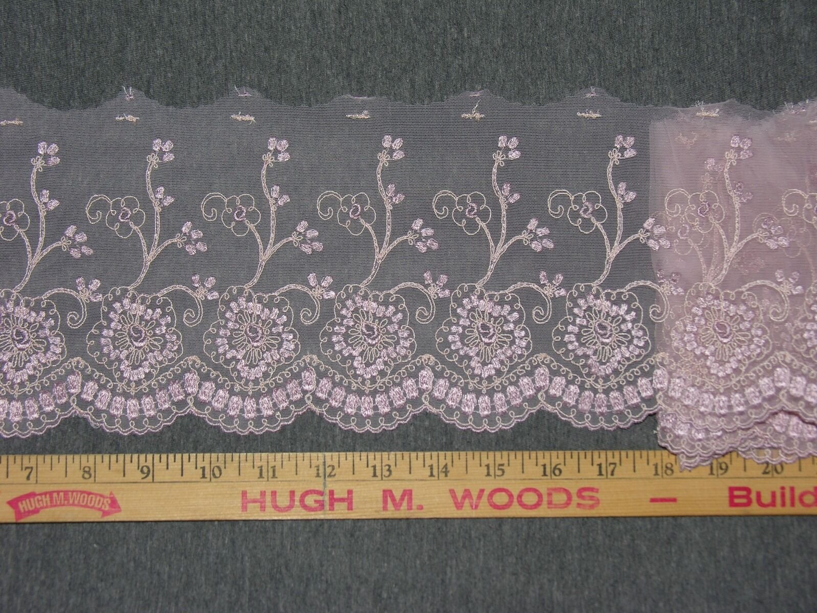 Beautiful Pale Pink and Brown Embroidered Tulle Lace Trim 5.5"/14cm 3 METRES 