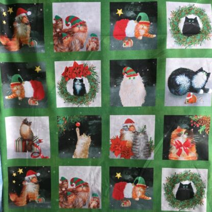 1 YARD +/-  Christmas Cats Cotton "Meowy Christmas" for Quilting/Garments