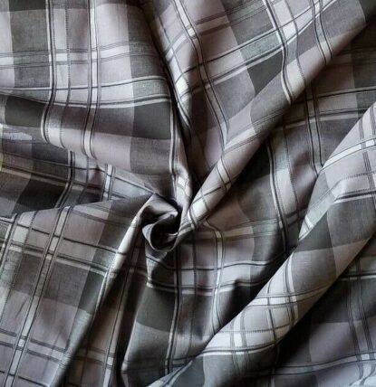 Black & Gray Plaid Cotton Shirting - So Light! Designer Overstock! - Image 3