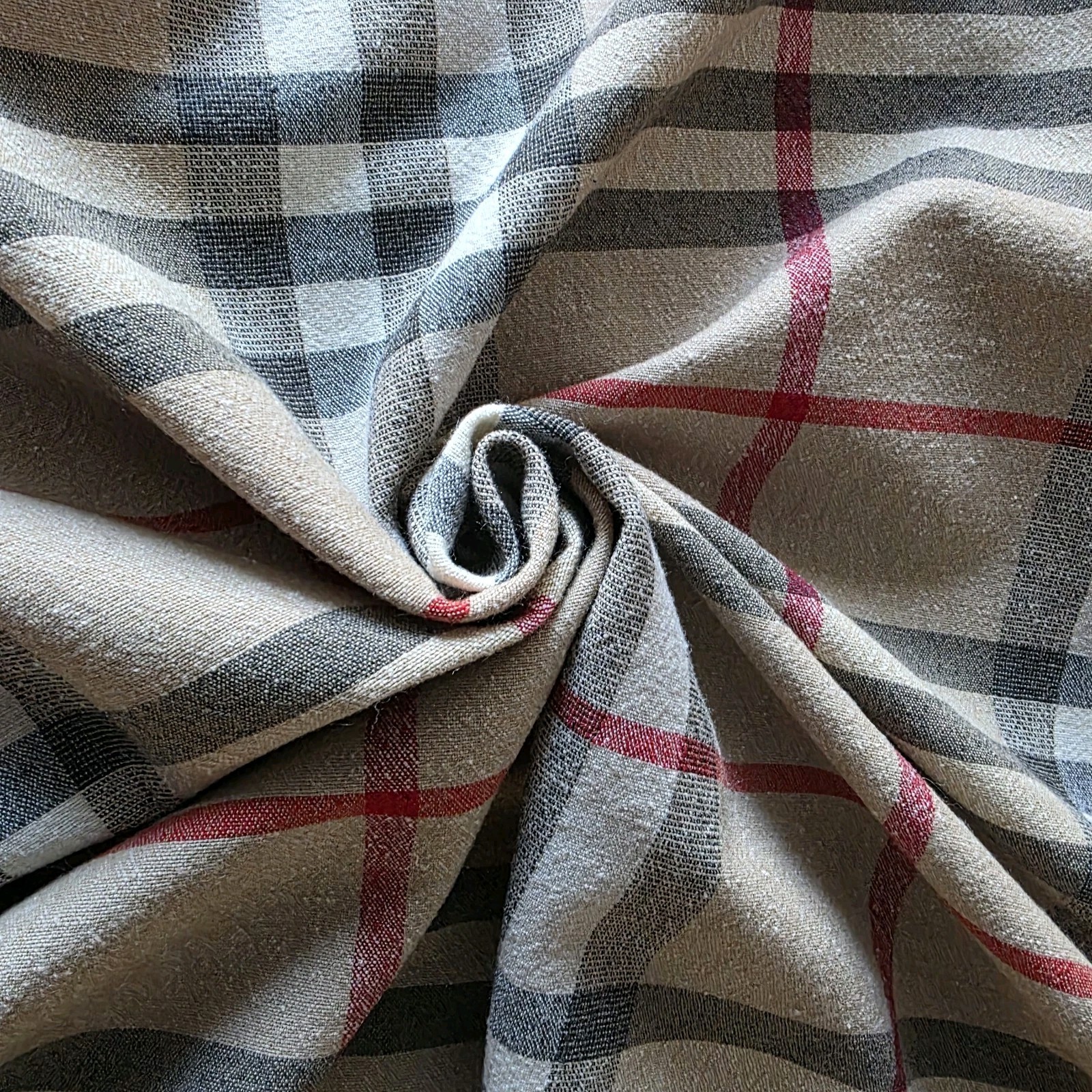 Burberry-Like Tan Plaid in Wool-Blend Crepey Shirting from Italy - Image 3