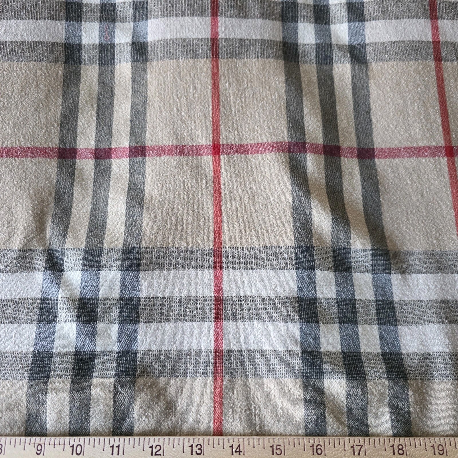 Burberry-Like Tan Plaid in Wool-Blend Crepey Shirting from Italy - Image 4