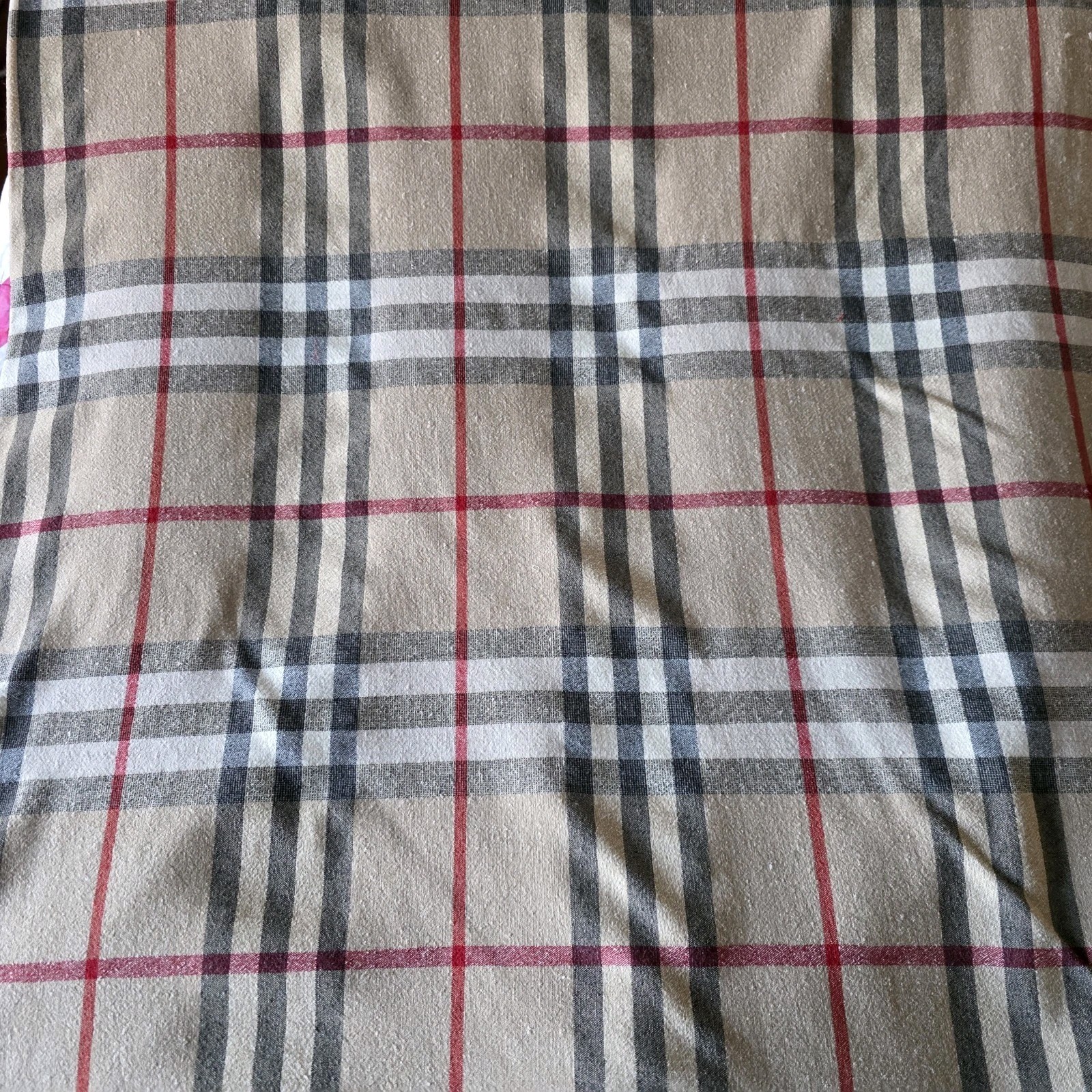Burberry-Like Tan Plaid in Wool-Blend Crepey Shirting from Italy
