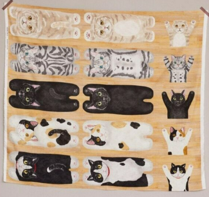 Kokka "Cat Long Body on Wood" Cotton Fabric Panel - from Japan - Adorable!