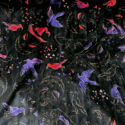 Raven, Hat, Halloween Print on Black Supersoft Plush Minky Cuddle Fleece