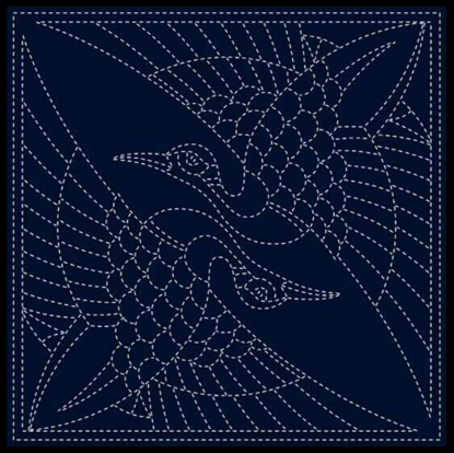 Sashiko Panel - 2 Cranes - BEGINNERS -  Great for Hanging, Quilts, Garments, etc