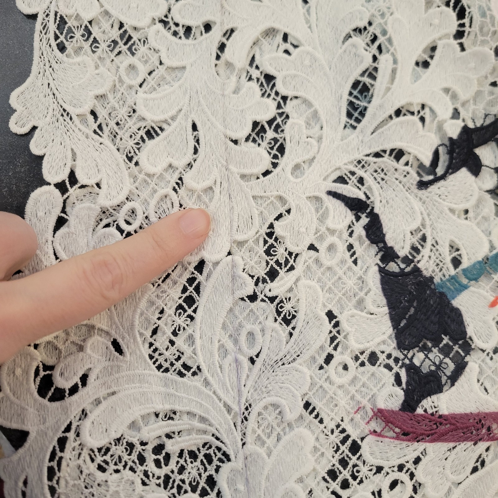 White Floral Guipure Double-Edge Lace w/ Colored Floral Print - MATCHING TULLE! - Image 5