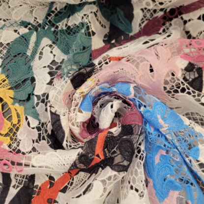 White Floral Guipure Double-Edge Lace w/ Colored Floral Print - MATCHING TULLE!