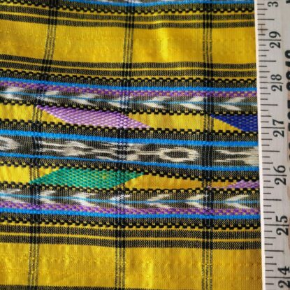 Yellow, Black, Multi, Ikat Stripe Guatemalan Handwoven Fabric - Image 3