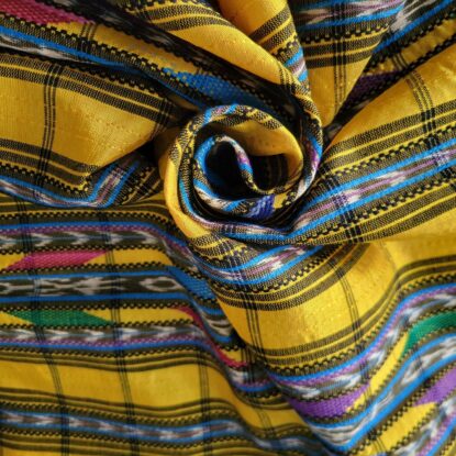 Yellow, Black, Multi, Ikat Stripe Guatemalan Handwoven Fabric - Image 4