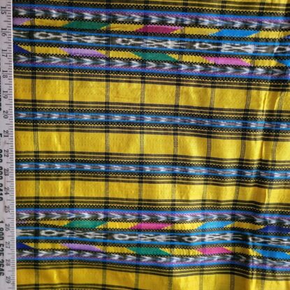 Yellow, Black, Multi, Ikat Stripe Guatemalan Handwoven Fabric - Image 5