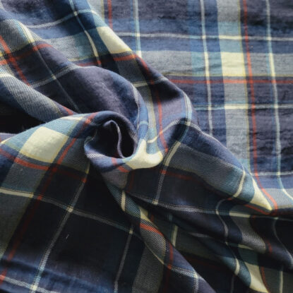 Blue Plaid "Flannel-Feel" Light Cotton Muslin Double-Gauze - Image 3