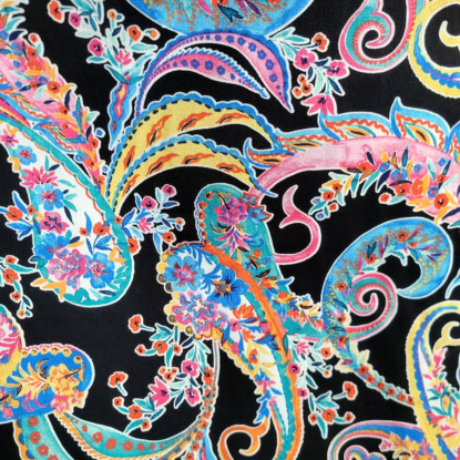 Colorful Paisley Watercolor on Black Hammered Satin - Gorgeous! OEKO-TEX - Image 3