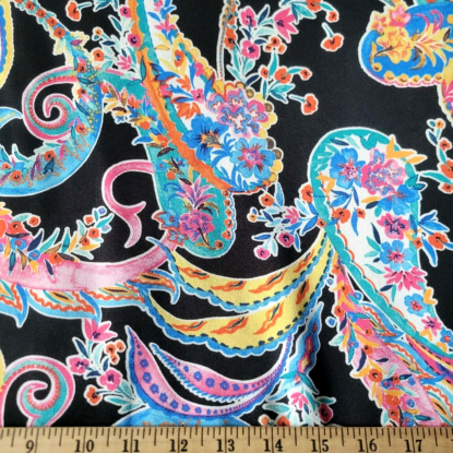 Colorful Paisley Watercolor on Black Hammered Satin - Gorgeous! OEKO-TEX - Image 4