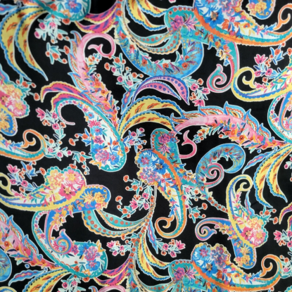 Colorful Paisley Watercolor on Black Hammered Satin - Gorgeous! OEKO-TEX - Image 5