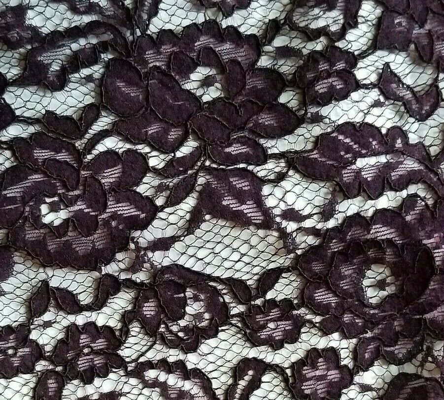 Eggplant Floral Chantilly Lace - Double-Scalloped! - Beautiful Textiles